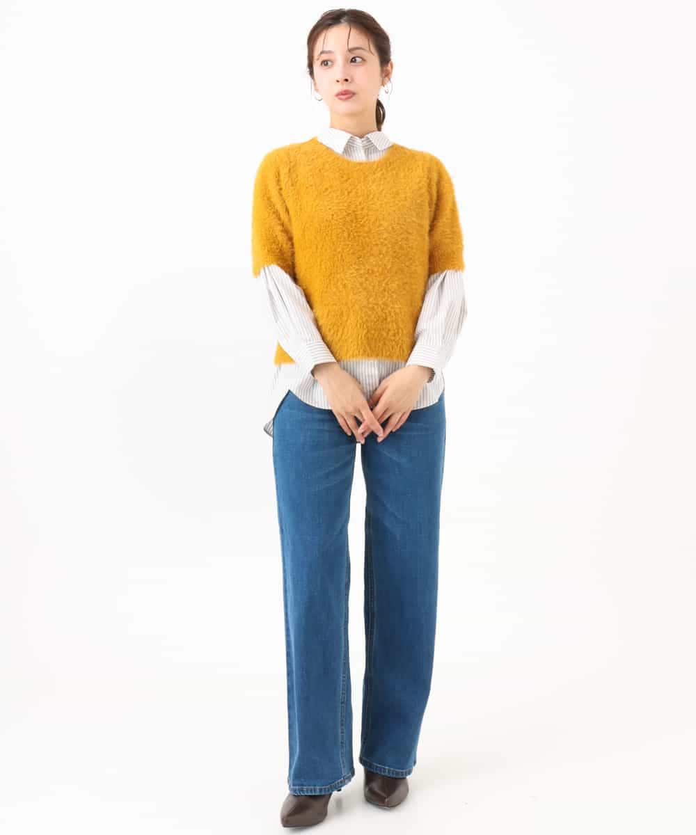 F1BJE27140 MK MICHEL KLEIN(小さいサイズ)(メゾン ドゥ サンク) 【小さいサイズ】[防シワ/洗える]コットン混ベーシックシャツ（ストライプ） ライトグレー