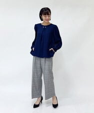 F1BJP38130 MK MICHEL KLEIN(小さいサイズ)(メゾン ドゥ サンク) 【小さいサイズ】パールピン付きブラウス/洗える ネイビー