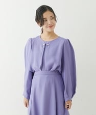 F1BJP38130 MK MICHEL KLEIN(小さいサイズ)(メゾン ドゥ サンク) 【小さいサイズ】パールピン付きブラウス/洗える パープル