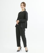 F1BJS34130 MK MICHEL KLEIN(小さいサイズ)(メゾン ドゥ サンク) 【小さいサイズ】ペプラムシルエットブラウス/洗える モカ
