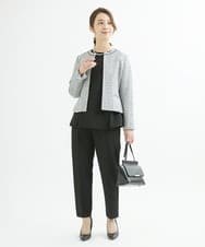 F1BJS34130 MK MICHEL KLEIN(小さいサイズ)(メゾン ドゥ サンク) 【小さいサイズ】ペプラムシルエットブラウス/洗える モカ