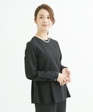F1BJS34130 MK MICHEL KLEIN(小さいサイズ)(メゾン ドゥ サンク) 【小さいサイズ】ペプラムシルエットブラウス/洗える モカ