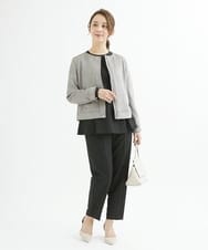 F1BJS34130 MK MICHEL KLEIN(小さいサイズ)(メゾン ドゥ サンク) 【小さいサイズ】ペプラムシルエットブラウス/洗える モカ