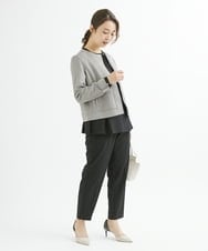 F1BJS34130 MK MICHEL KLEIN(小さいサイズ)(メゾン ドゥ サンク) 【小さいサイズ】ペプラムシルエットブラウス/洗える モカ