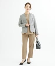 F1BJS34130 MK MICHEL KLEIN(小さいサイズ)(メゾン ドゥ サンク) 【小さいサイズ】ペプラムシルエットブラウス/洗える モカ