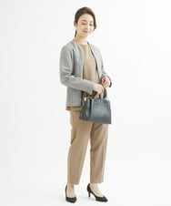 F1BJS34130 MK MICHEL KLEIN(小さいサイズ)(メゾン ドゥ サンク) 【小さいサイズ】ペプラムシルエットブラウス/洗える モカ