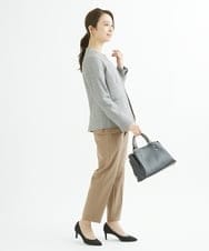 F1BJS34130 MK MICHEL KLEIN(小さいサイズ)(メゾン ドゥ サンク) 【小さいサイズ】ペプラムシルエットブラウス/洗える モカ