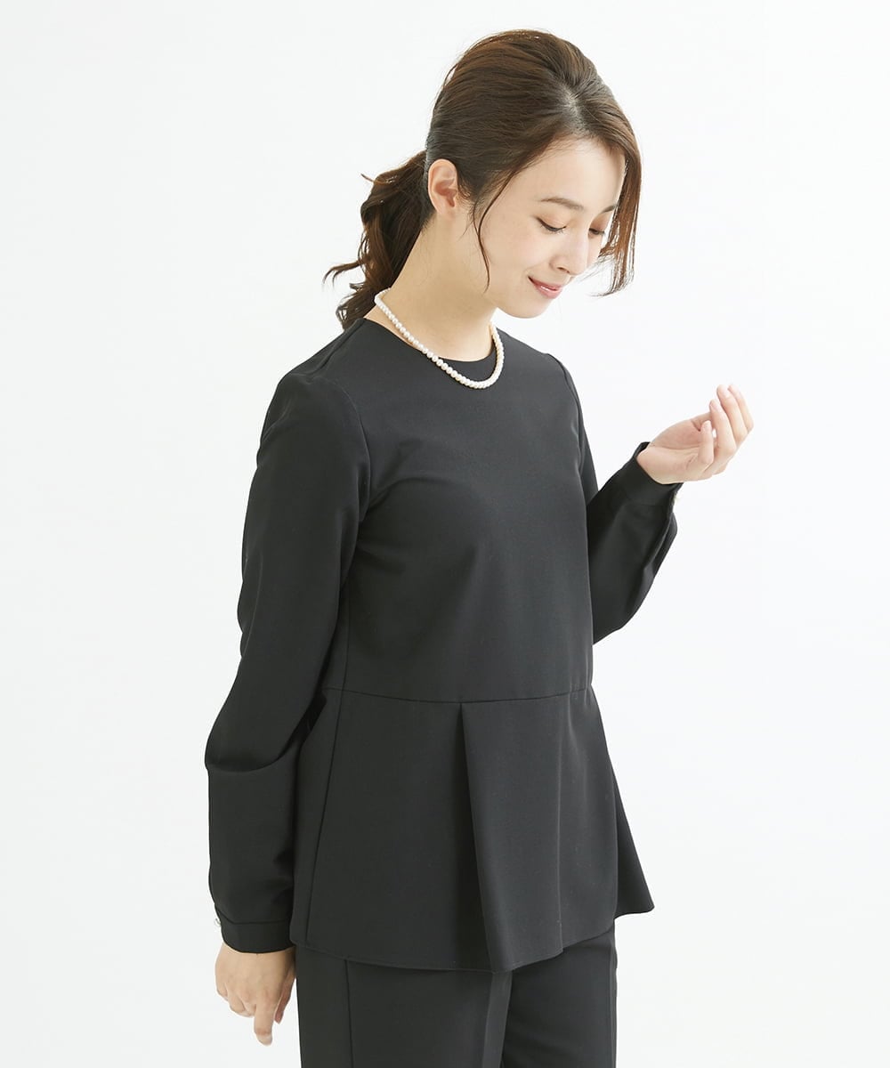 F1BJS34130 MK MICHEL KLEIN(小さいサイズ)(メゾン ドゥ サンク) 【小さいサイズ】ペプラムシルエットブラウス/洗える モカ