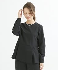 F1BJS34130 MK MICHEL KLEIN(小さいサイズ)(メゾン ドゥ サンク) 【小さいサイズ】ペプラムシルエットブラウス/洗える ブラック