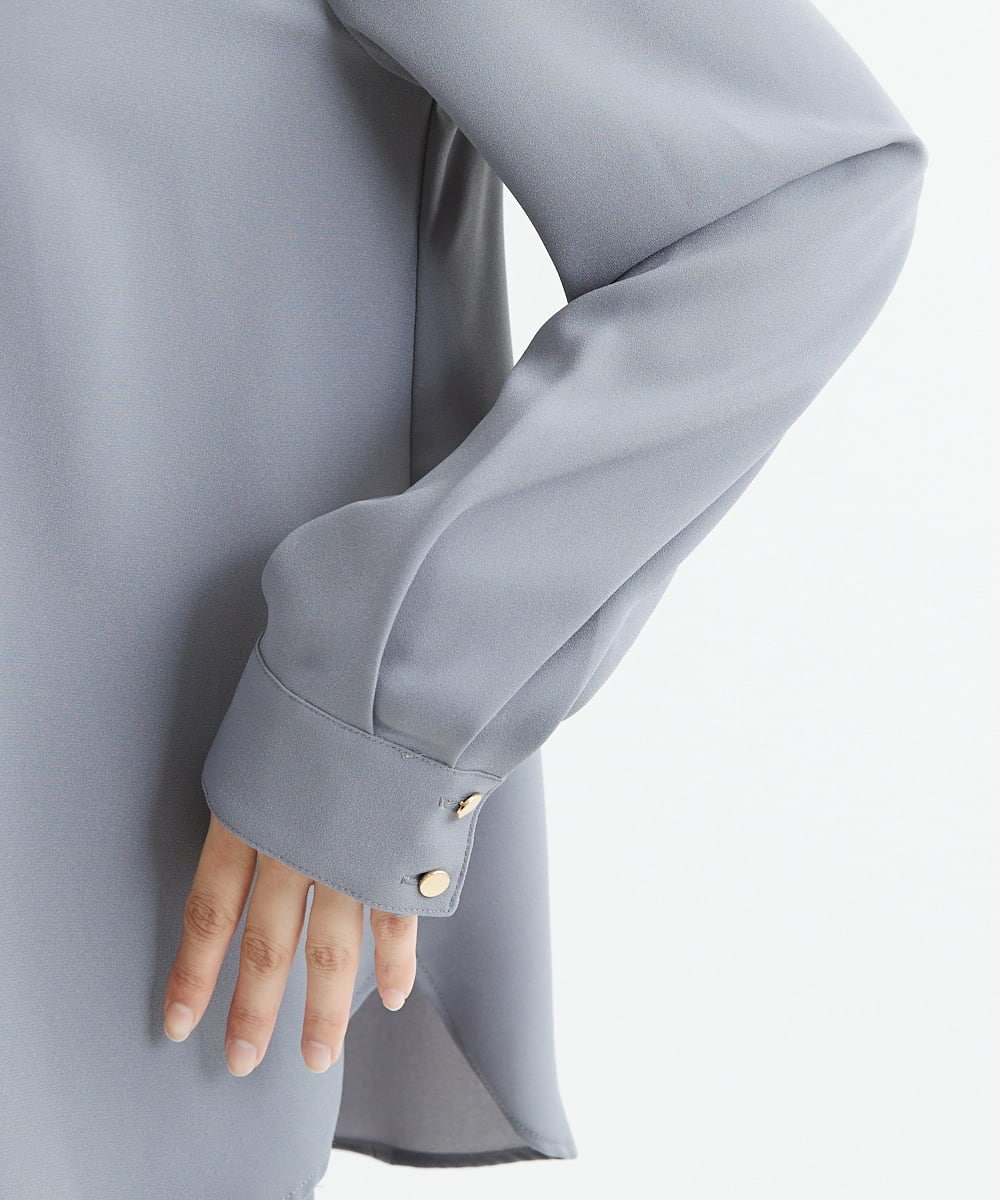 F1BJU33130 MK MICHEL KLEIN(小さいサイズ)(メゾン ドゥ サンク) 【小さいサイズ】タックVネックブラウス/洗える ネイビー