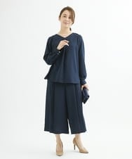 F1BJU33130 MK MICHEL KLEIN(小さいサイズ)(メゾン ドゥ サンク) 【小さいサイズ】タックVネックブラウス/洗える ネイビー
