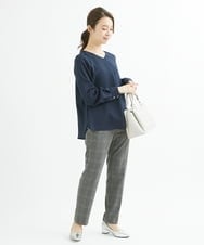 F1BJU33130 MK MICHEL KLEIN(小さいサイズ)(メゾン ドゥ サンク) 【小さいサイズ】タックVネックブラウス/洗える ネイビー