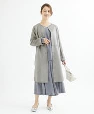 F1BJU33130 MK MICHEL KLEIN(小さいサイズ)(メゾン ドゥ サンク) 【小さいサイズ】タックVネックブラウス/洗える ネイビー