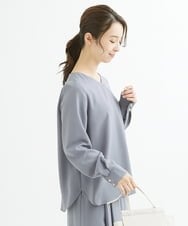 F1BJU33130 MK MICHEL KLEIN(小さいサイズ)(メゾン ドゥ サンク) 【小さいサイズ】タックVネックブラウス/洗える ネイビー