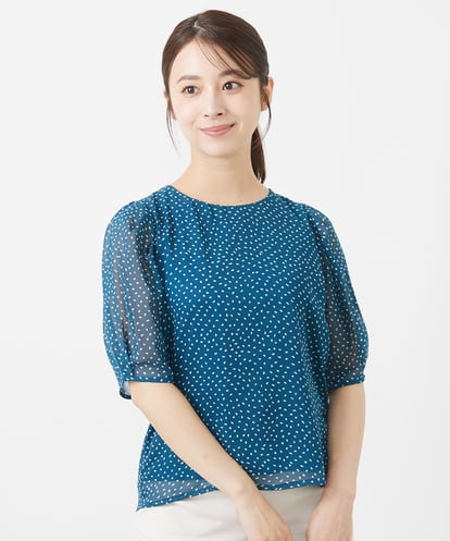 F1BJV02140  【小さいサイズ】モダンドット柄シフォンブラウス/洗える