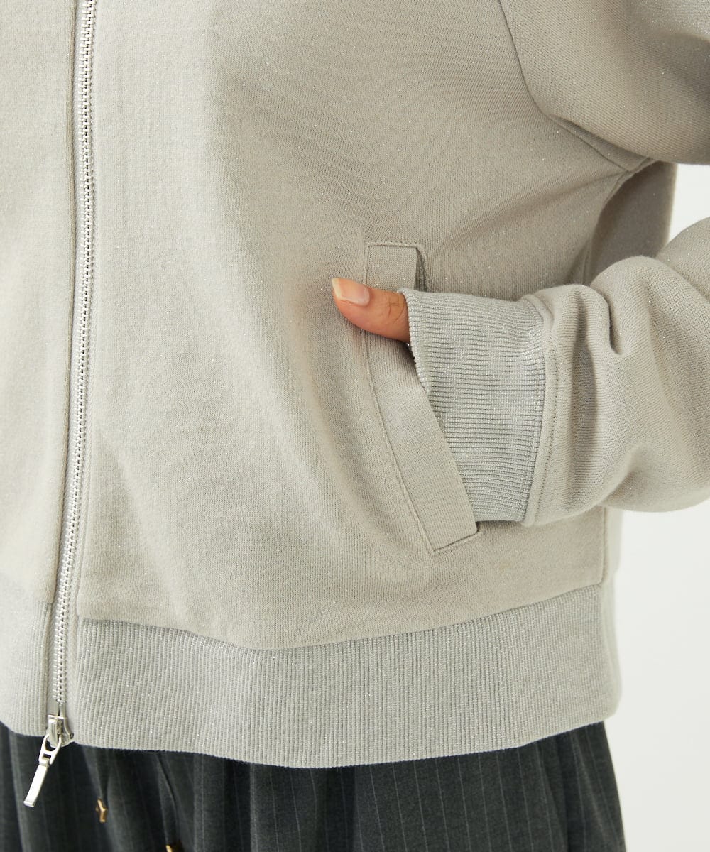 F1CAD32140 MK MICHEL KLEIN(小さいサイズ)(メゾン ドゥ サンク) 【小さいサイズ】ラメ裏毛スウェットダブルジップパーカー/洗濯機で洗える ベージュ