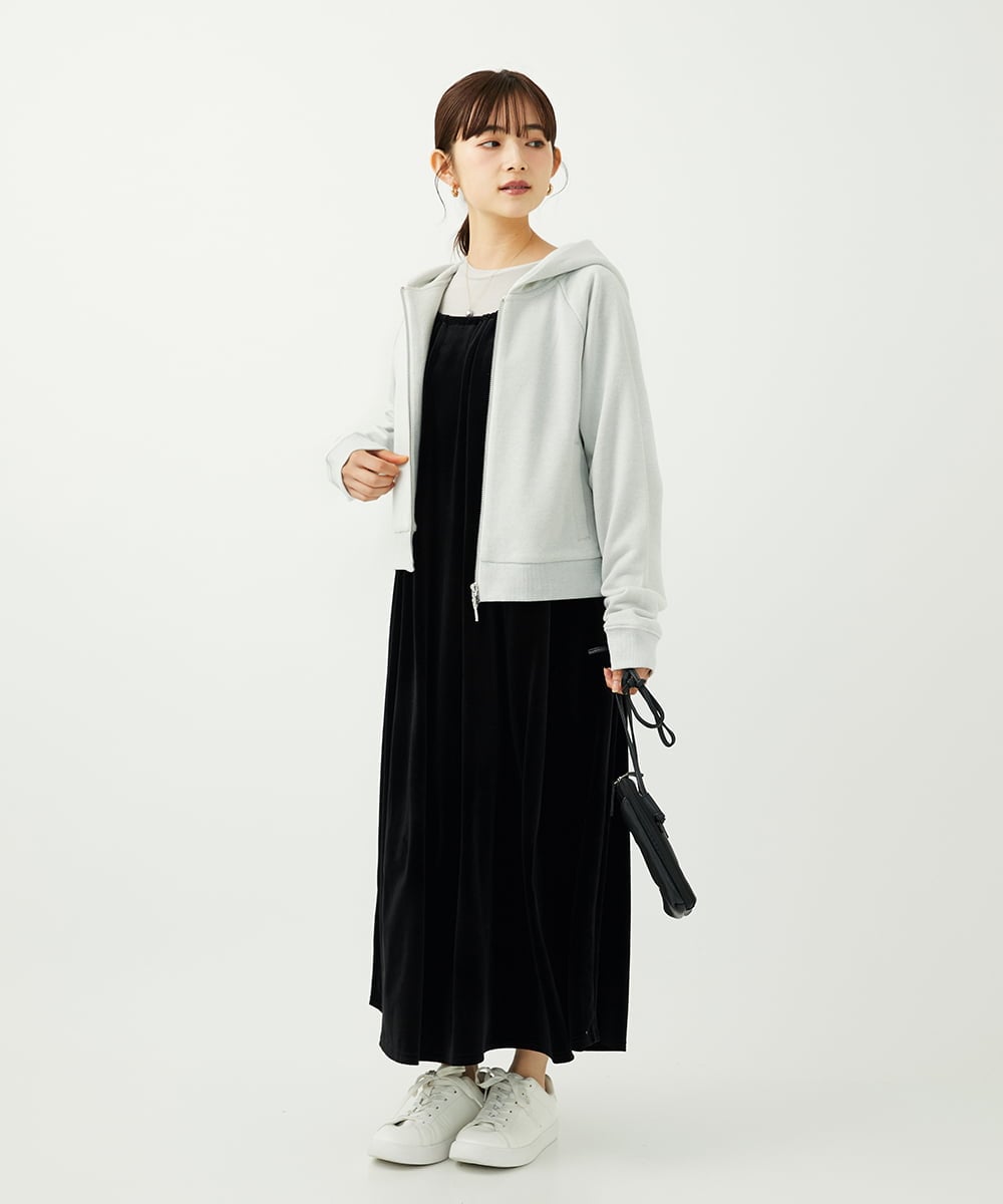 F1CAD32140 MK MICHEL KLEIN(小さいサイズ)(メゾン ドゥ サンク) 【小さいサイズ】ラメ裏毛スウェットダブルジップパーカー/洗濯機で洗える ベージュ