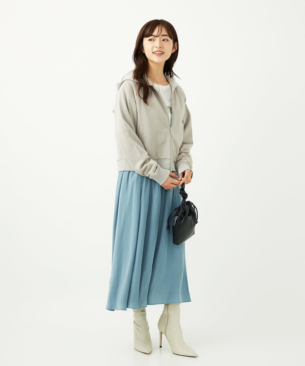 F1CAD32140 MK MICHEL KLEIN(小さいサイズ)(メゾン ドゥ サンク) 【小さいサイズ】ラメ裏毛スウェットダブルジップパーカー/洗濯機で洗える ベージュ