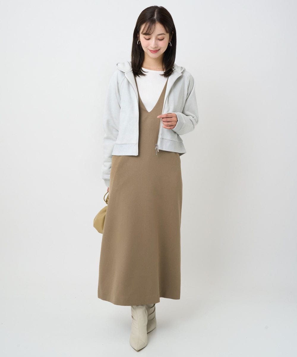 F1CAD32140 MK MICHEL KLEIN(小さいサイズ)(メゾン ドゥ サンク) 【小さいサイズ】ラメ裏毛スウェットダブルジップパーカー/洗濯機で洗える ベージュ