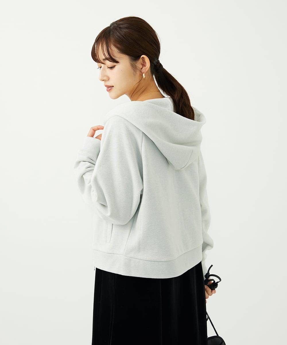 F1CAD32140 MK MICHEL KLEIN(小さいサイズ)(メゾン ドゥ サンク) 【小さいサイズ】ラメ裏毛スウェットダブルジップパーカー/洗濯機で洗える ベージュ
