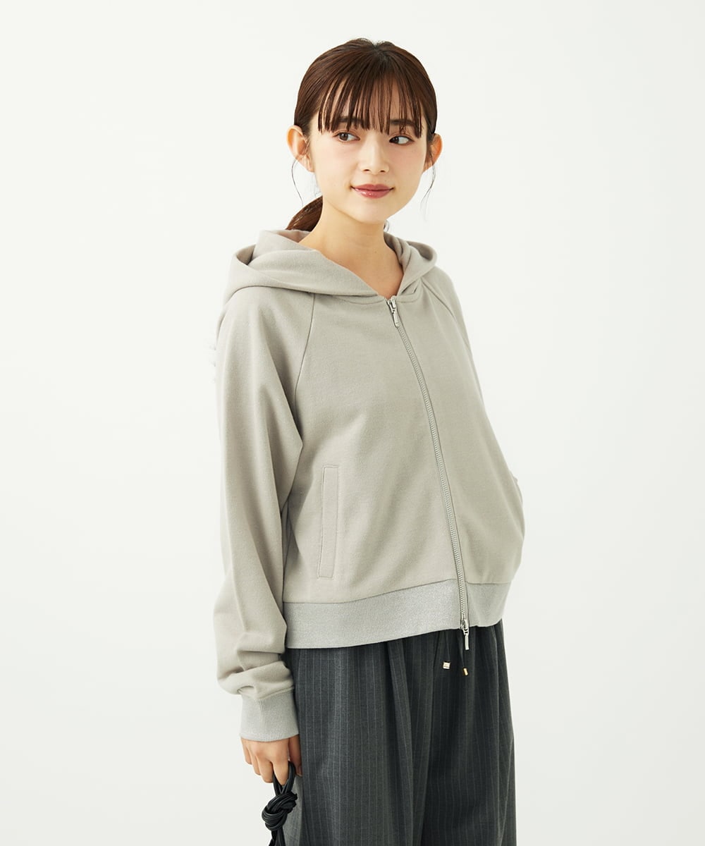 F1CAD32140 MK MICHEL KLEIN(小さいサイズ)(メゾン ドゥ サンク) 【小さいサイズ】ラメ裏毛スウェットダブルジップパーカー/洗濯機で洗える ベージュ