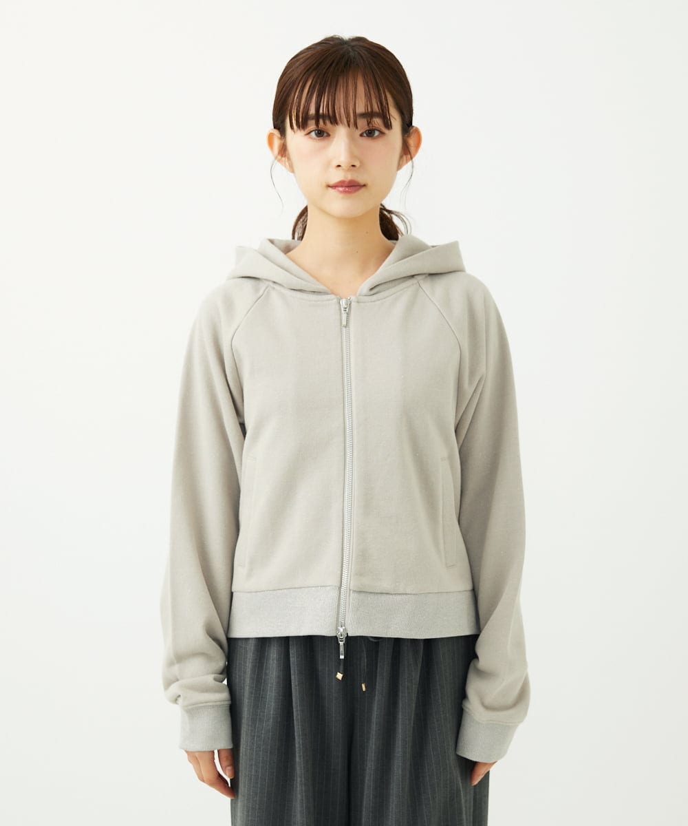 F1CAD32140 MK MICHEL KLEIN(小さいサイズ)(メゾン ドゥ サンク) 【小さいサイズ】ラメ裏毛スウェットダブルジップパーカー/洗濯機で洗える ベージュ