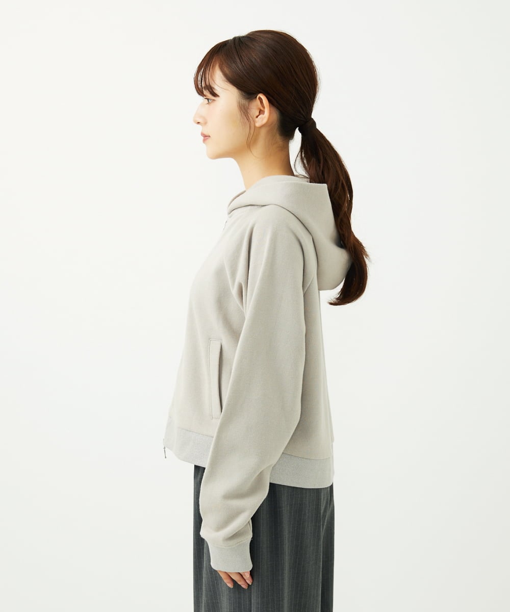 F1CAD32140 MK MICHEL KLEIN(小さいサイズ)(メゾン ドゥ サンク) 【小さいサイズ】ラメ裏毛スウェットダブルジップパーカー/洗濯機で洗える ベージュ