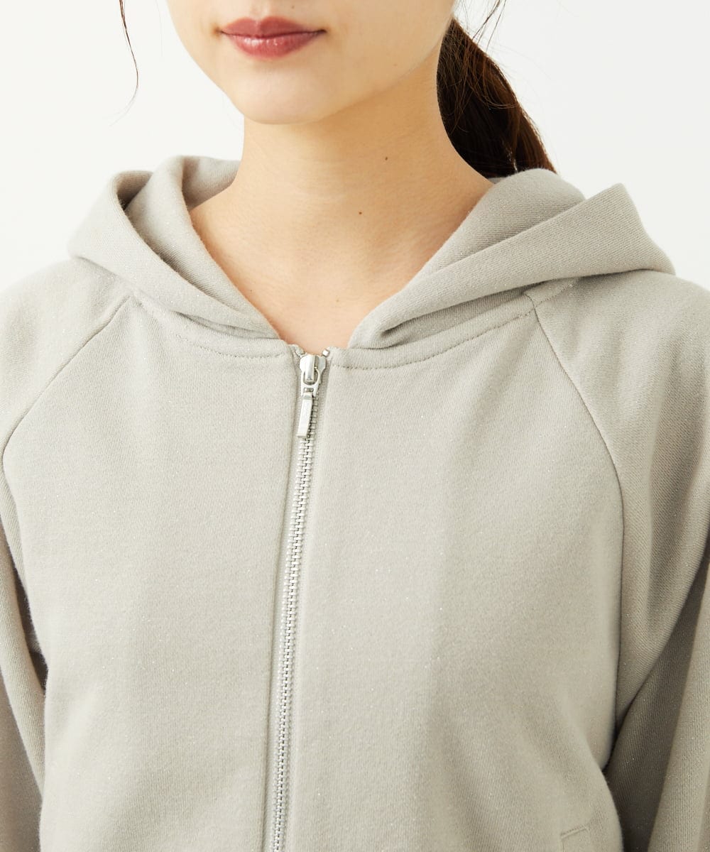 F1CAD32140 MK MICHEL KLEIN(小さいサイズ)(メゾン ドゥ サンク) 【小さいサイズ】ラメ裏毛スウェットダブルジップパーカー/洗濯機で洗える ベージュ