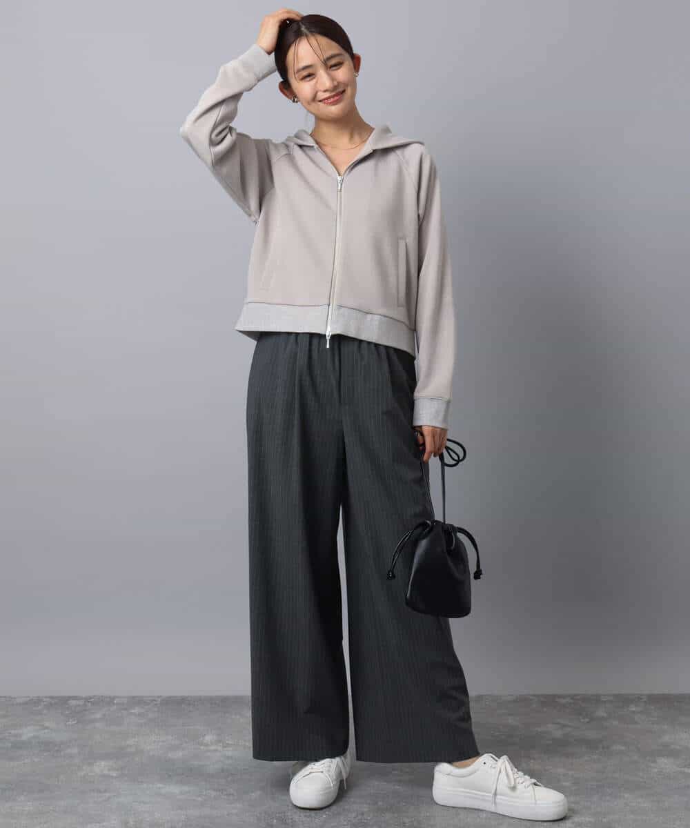 F1CAD32140 MK MICHEL KLEIN(小さいサイズ)(メゾン ドゥ サンク) 【小さいサイズ】ラメ裏毛スウェットダブルジップパーカー/洗濯機で洗える ベージュ