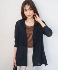 F1CGD40130 MK MICHEL KLEIN(小さいサイズ)(メゾン ドゥ サンク) 【小さいサイズ】コットン混シアーラメカーディガン/洗える ネイビー