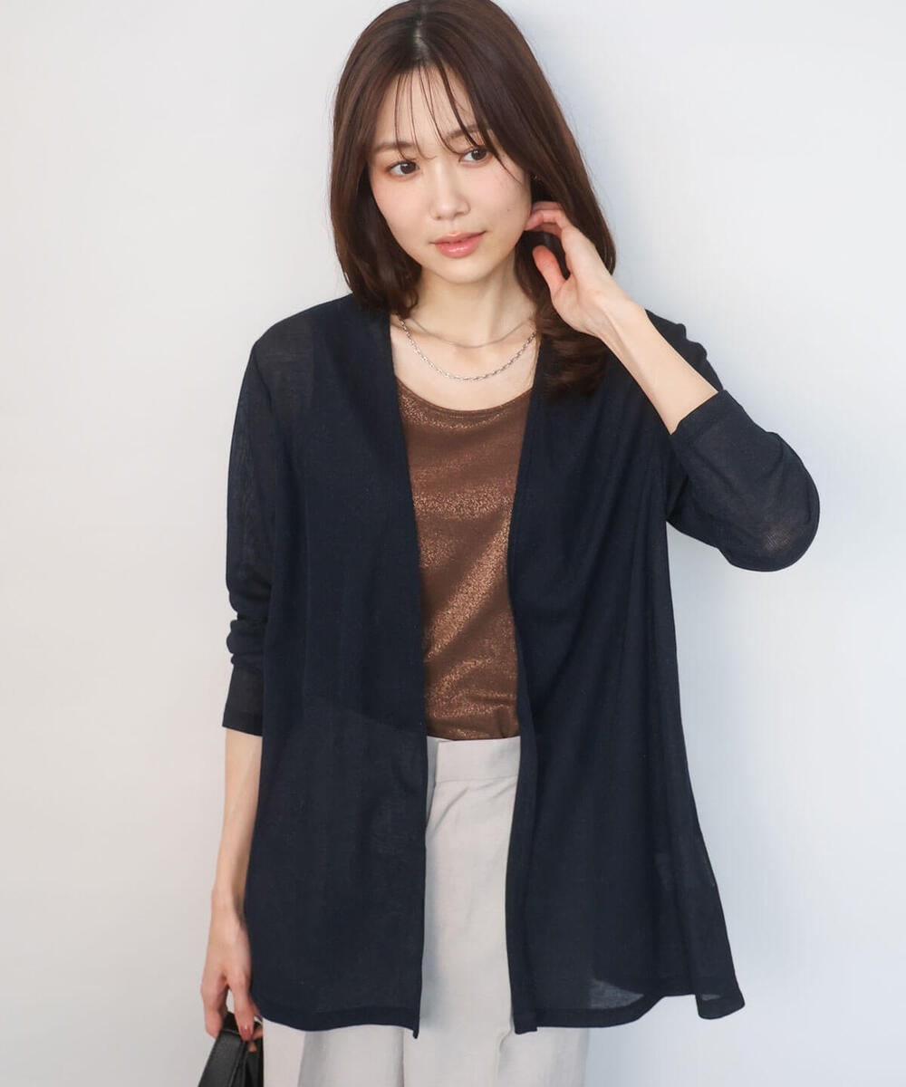 F1CGD40130 MK MICHEL KLEIN(小さいサイズ)(メゾン ドゥ サンク) 【小さいサイズ】コットン混シアーラメカーディガン/洗える ネイビー