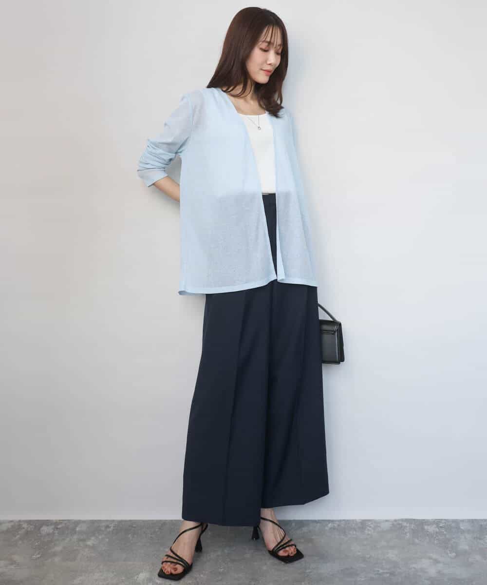 F1CGD40130 MK MICHEL KLEIN(小さいサイズ)(メゾン ドゥ サンク) 【小さいサイズ】コットン混シアーラメカーディガン/洗える ライトブルー