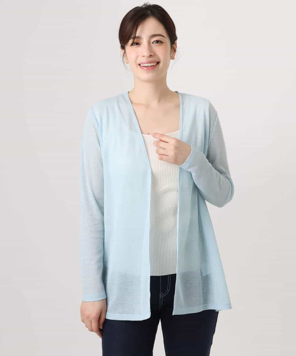 F1CGD40130 MK MICHEL KLEIN(小さいサイズ)(メゾン ドゥ サンク) 【小さいサイズ】コットン混シアーラメカーディガン/洗える ライトブルー