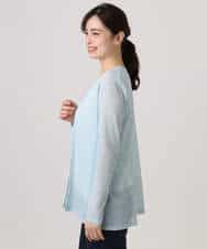 F1CGD40130 MK MICHEL KLEIN(小さいサイズ)(メゾン ドゥ サンク) 【小さいサイズ】コットン混シアーラメカーディガン/洗える ライトブルー