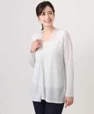 F1CGD40130 MK MICHEL KLEIN(小さいサイズ)(メゾン ドゥ サンク) 【小さいサイズ】コットン混シアーラメカーディガン/洗える ライトブルー