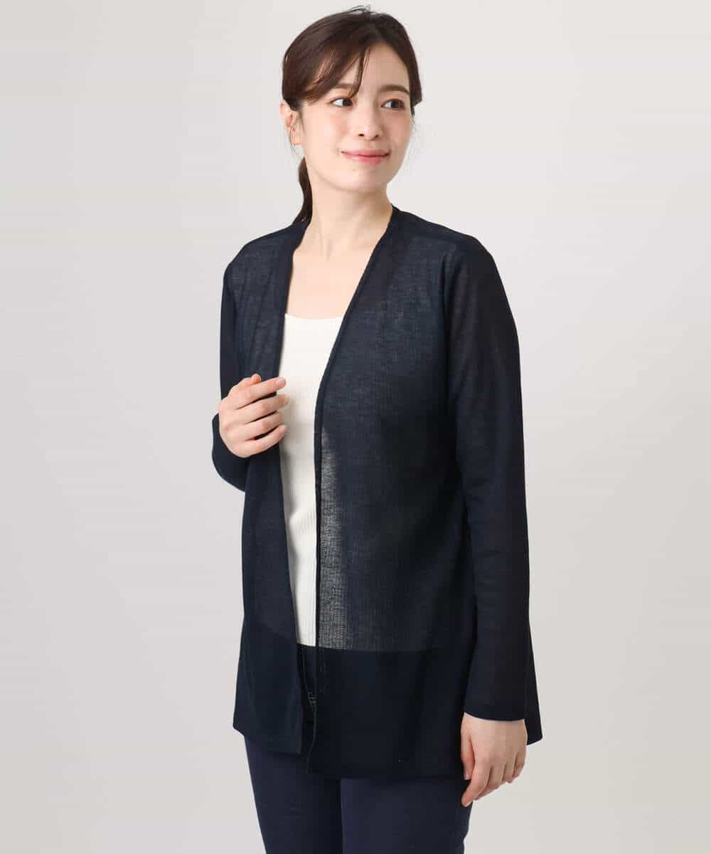 F1CGD40130 MK MICHEL KLEIN(小さいサイズ)(メゾン ドゥ サンク) 【小さいサイズ】コットン混シアーラメカーディガン/洗える ライトブルー