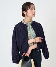 F1CGD40180 MK MICHEL KLEIN(小さいサイズ)(メゾン ドゥ サンク) 【小さいサイズ】花柄ラッセルレースジップアップブルゾン/洗える ネイビー