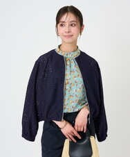 F1CGD40180 MK MICHEL KLEIN(小さいサイズ)(メゾン ドゥ サンク) 【小さいサイズ】花柄ラッセルレースジップアップブルゾン/洗える ネイビー