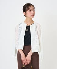 F1CGD40180 MK MICHEL KLEIN(小さいサイズ)(メゾン ドゥ サンク) 【小さいサイズ】花柄ラッセルレースジップアップブルゾン/洗える ネイビー