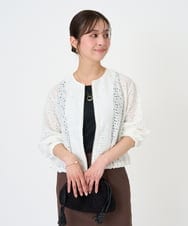 F1CGD40180 MK MICHEL KLEIN(小さいサイズ)(メゾン ドゥ サンク) 【小さいサイズ】花柄ラッセルレースジップアップブルゾン/洗える ネイビー