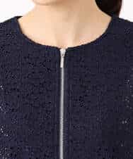 F1CGD40180 MK MICHEL KLEIN(小さいサイズ)(メゾン ドゥ サンク) 【小さいサイズ】花柄ラッセルレースジップアップブルゾン/洗える ネイビー