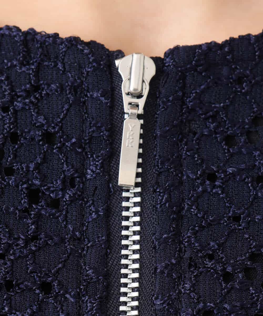 F1CGD40180 MK MICHEL KLEIN(小さいサイズ)(メゾン ドゥ サンク) 【小さいサイズ】花柄ラッセルレースジップアップブルゾン/洗える ネイビー