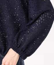 F1CGD40180 MK MICHEL KLEIN(小さいサイズ)(メゾン ドゥ サンク) 【小さいサイズ】花柄ラッセルレースジップアップブルゾン/洗える ネイビー