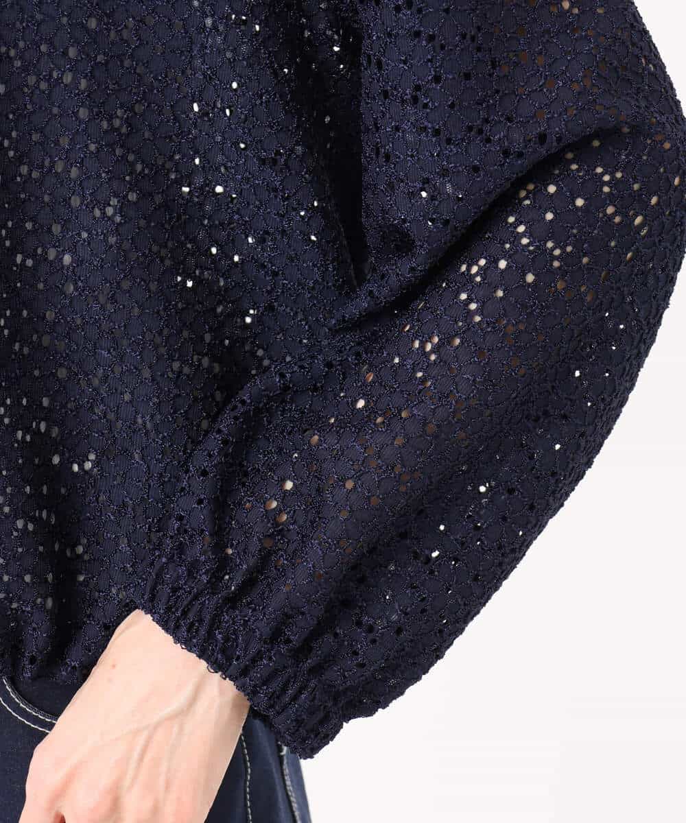 F1CGD40180 MK MICHEL KLEIN(小さいサイズ)(メゾン ドゥ サンク) 【小さいサイズ】花柄ラッセルレースジップアップブルゾン/洗える ネイビー