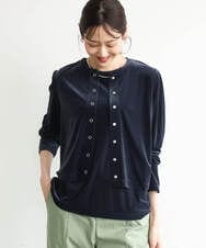 F1CJD24140 MK MICHEL KLEIN(小さいサイズ)(メゾン ドゥ サンク) 【小さいサイズ】[洗える]シアーベロア カーディガン モカベージュ