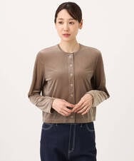 F1CJD24140 MK MICHEL KLEIN(小さいサイズ)(メゾン ドゥ サンク) 【小さいサイズ】[洗える]シアーベロア カーディガン モカベージュ