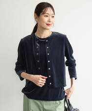 F1CJD24140 MK MICHEL KLEIN(小さいサイズ)(メゾン ドゥ サンク) 【小さいサイズ】[洗える]シアーベロア カーディガン モカベージュ