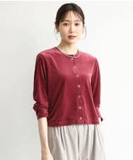 F1CJD24140 MK MICHEL KLEIN(小さいサイズ)(メゾン ドゥ サンク) 【小さいサイズ】[洗える]シアーベロア カーディガン モカベージュ