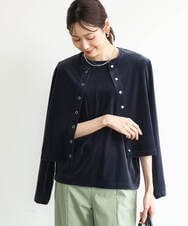 F1CJD24140 MK MICHEL KLEIN(小さいサイズ)(メゾン ドゥ サンク) 【小さいサイズ】[洗える]シアーベロア カーディガン ネイビー