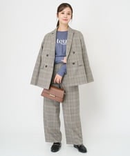 F1DAA36230 MK MICHEL KLEIN(小さいサイズ)(メゾン ドゥ サンク) 【小さいサイズ】ダブルブレストジャケット（チェック・無地）/洗える ブラウン（チェック）
